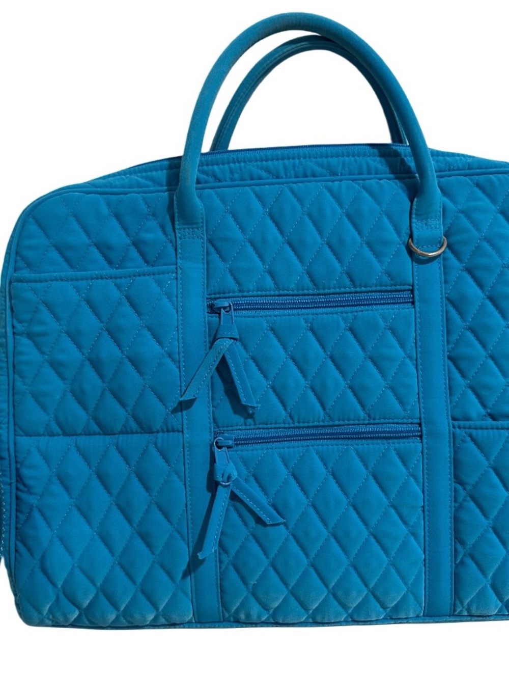 Vera Bradley Large Laptop Bag Microfiber Quilted Blue Travel Tote Aqua Turquoise - Picture 10 of 15